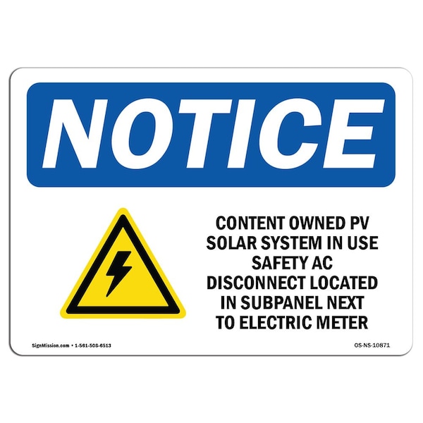 Sign, 3.5" H, Customer Owned PV Solar System Sign, Landscape, NS-D-35-L-10871-10PK